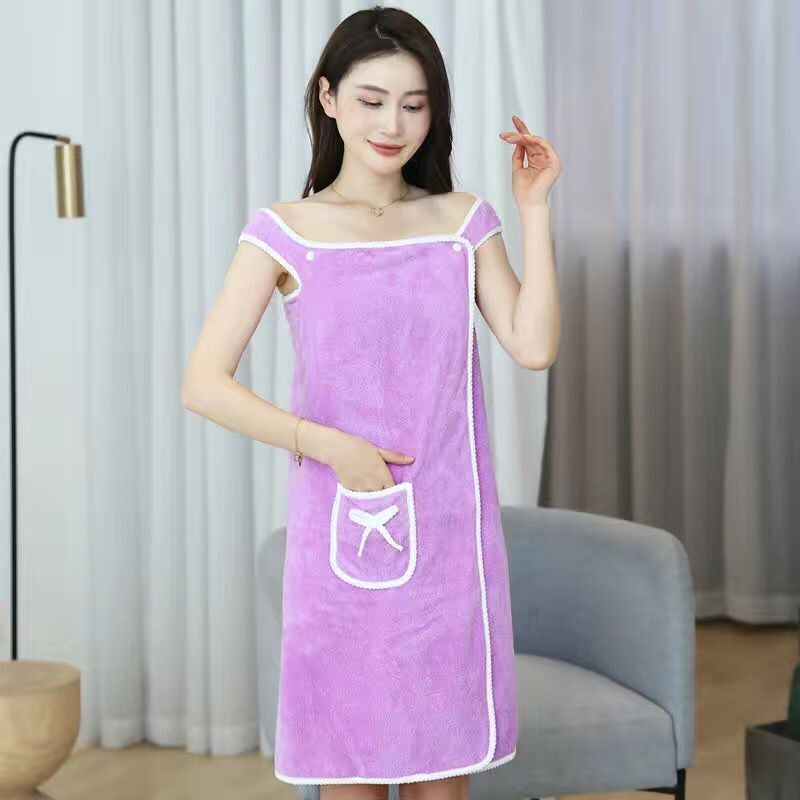 Khăn Tắm Choàng Dạng Váy Xỏ Tay Có Túi Bằng Vải Cotton Dày Dặn Mềm Mịn Siêu Thấm Hút