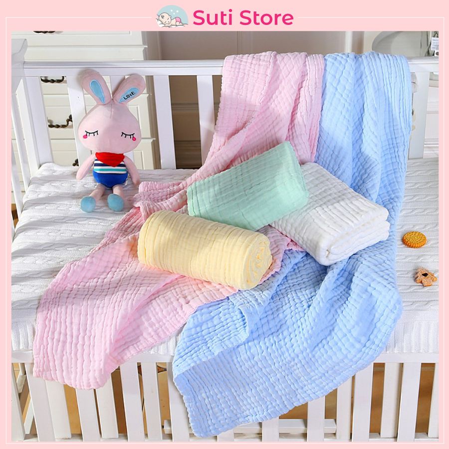 Khăn tắm xô 6 lớp màu trơn siêu mềm, siêu thấm cho bé