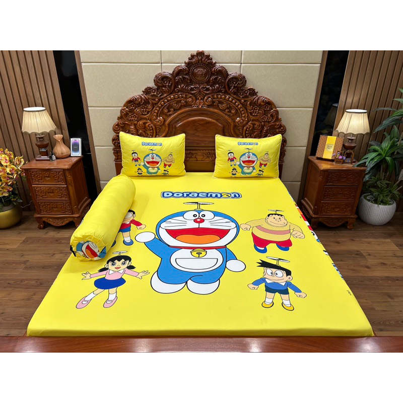 Bộ chăn ga gối Doremon, Xuka thun lạnh 5D Cao  Cấp nhân may đủ kích thước