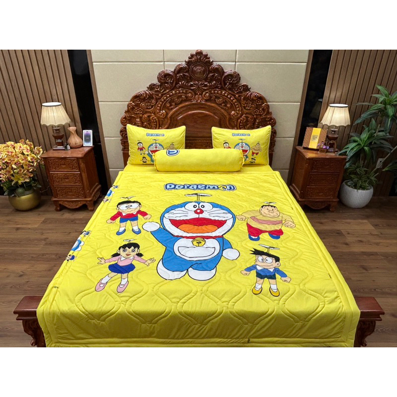 Bộ chăn ga gối Doremon, Xuka thun lạnh 5D Cao  Cấp nhân may đủ kích thước