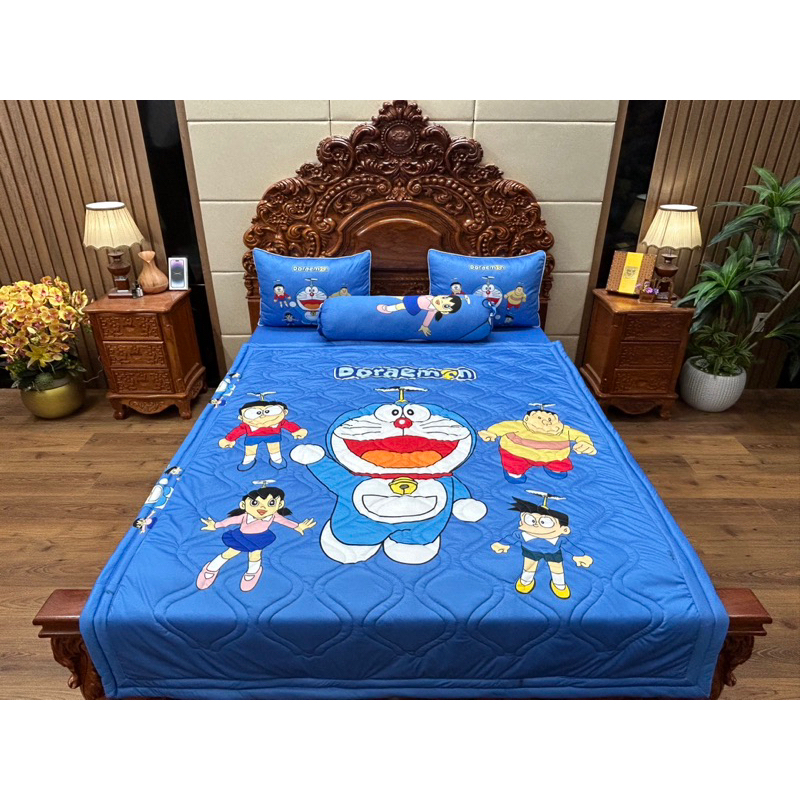 Bộ chăn ga gối Doremon, Xuka thun lạnh 5D Cao  Cấp nhân may đủ kích thước