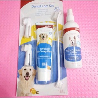 Bộ vệ sinh răng miệng Bioline & Xịt giảm mùi hôi miệng thú cưng Bioline