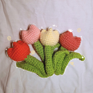 Móc khoá hoa tuylip đan len thủ công handmade DIY