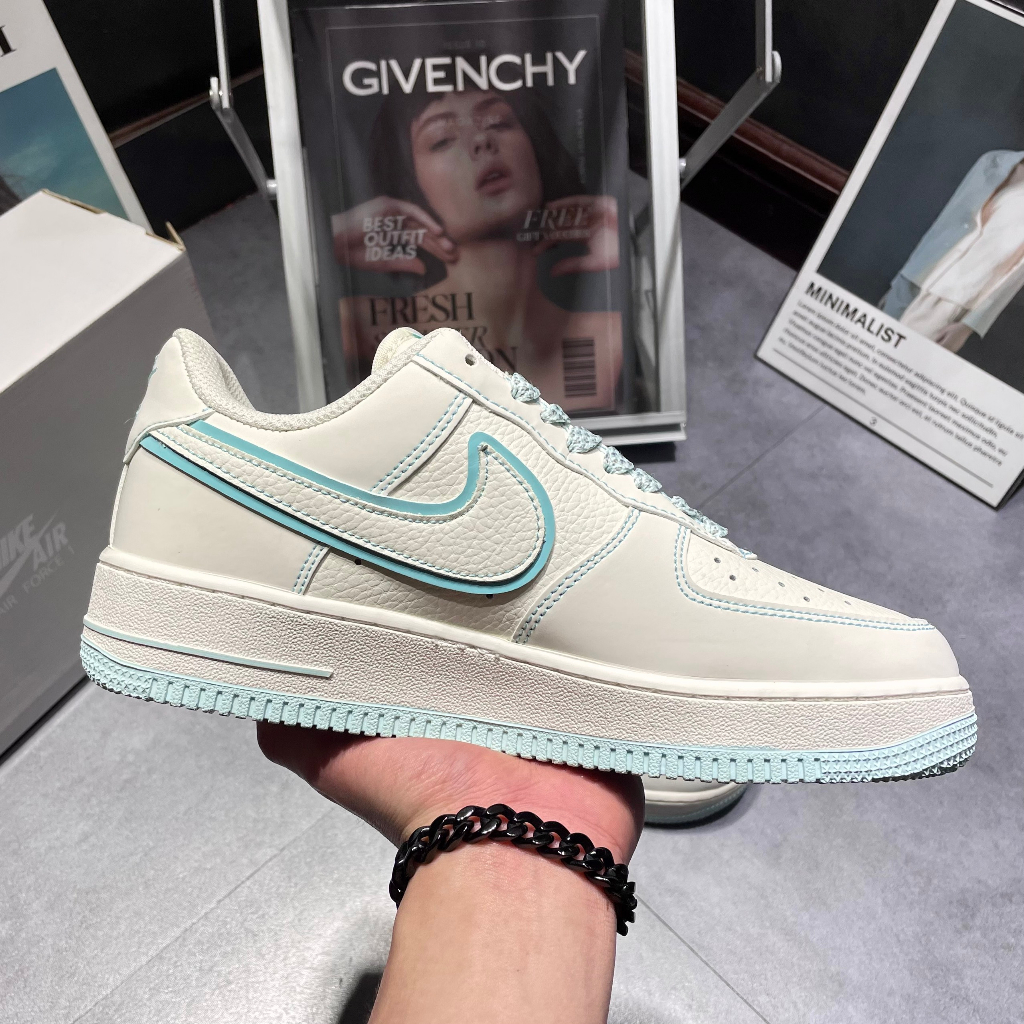 Giày thể thao af1 phản quang, giày af1 màu kem vach xanh dương custon
