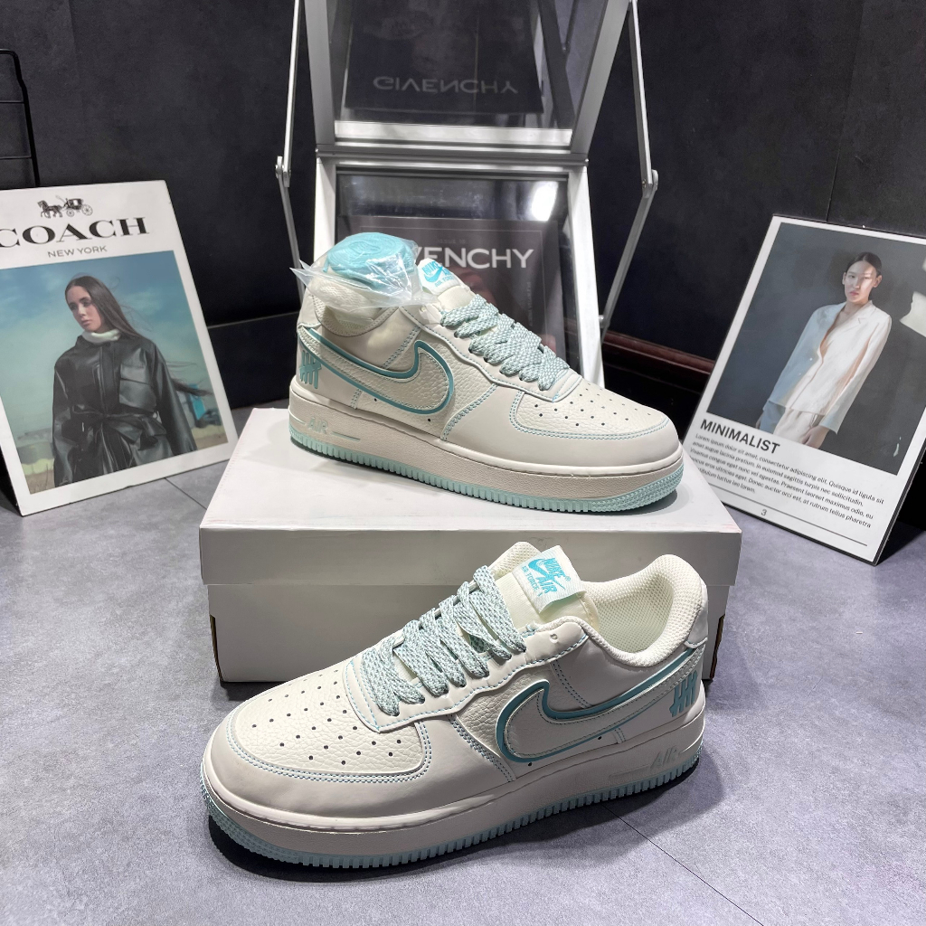 Giày thể thao af1 phản quang, giày af1 màu kem vach xanh dương custon
