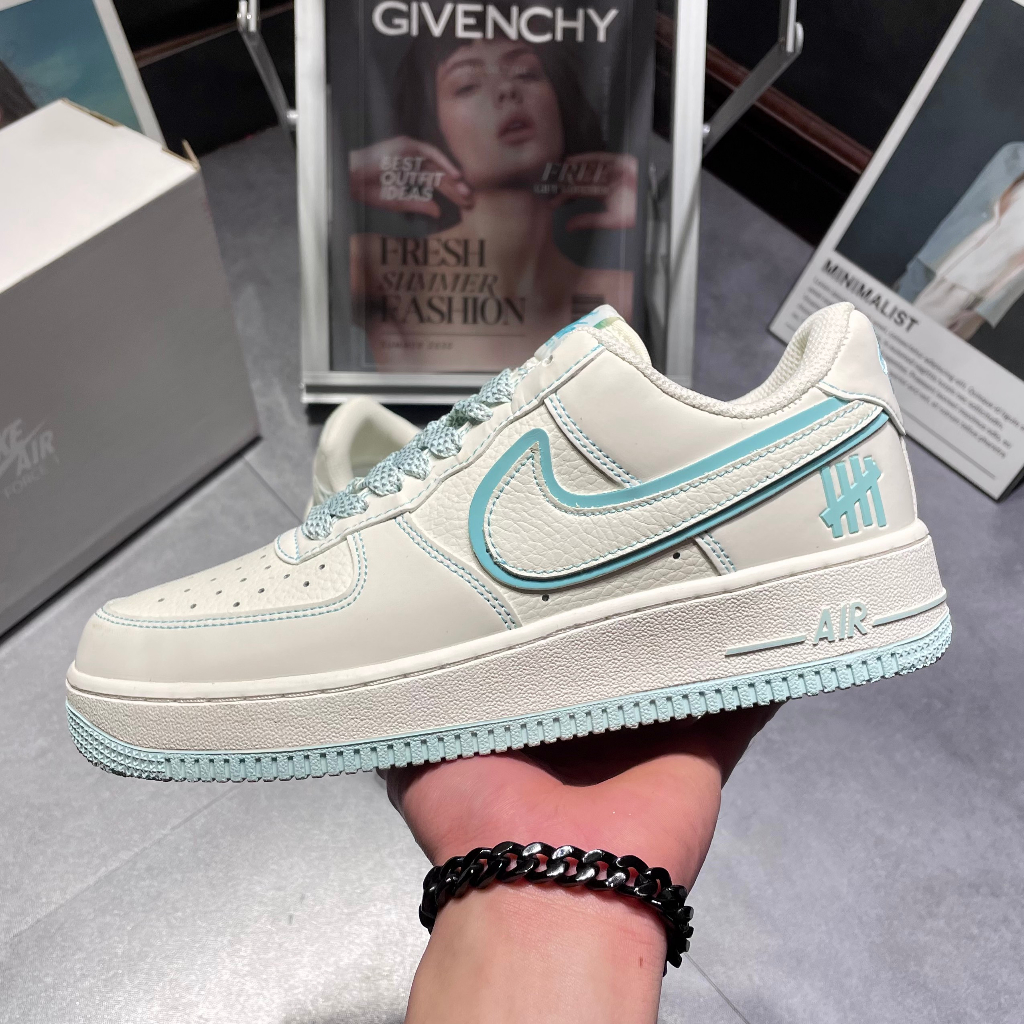 Giày thể thao af1 phản quang, giày af1 màu kem vach xanh dương custon