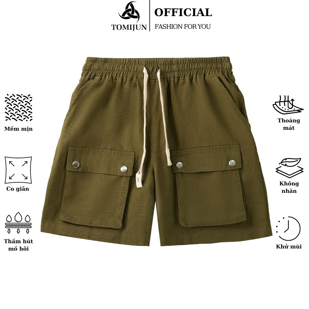 Quần short đùi kaki túi hộp cúc bấm basic thể thao phong cách Hàn Quốc nam nữ mặc cực chất TOMIJUN