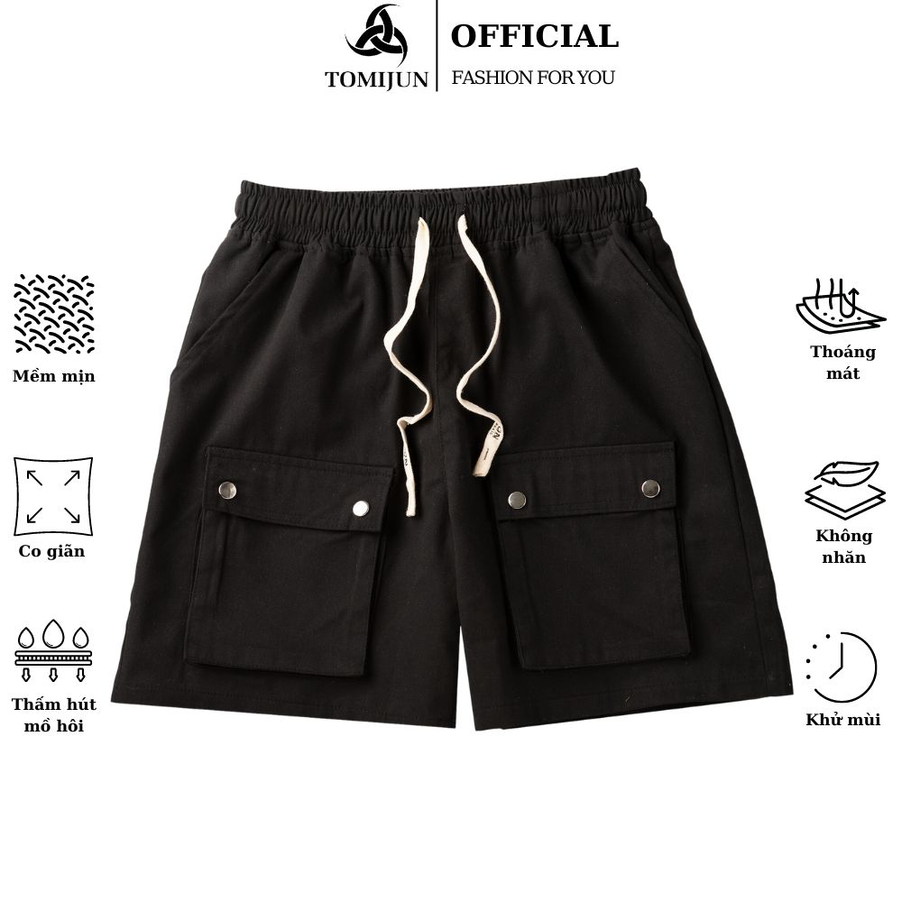 Quần short đùi kaki túi hộp cúc bấm basic thể thao phong cách Hàn Quốc nam nữ mặc cực chất TOMIJUN