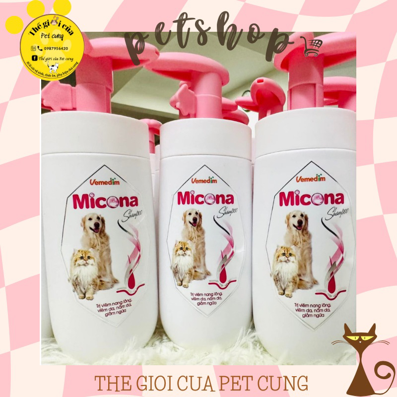 Sữa tắm cho chó mèo. Sữa tắm Micona Shampoo Vemedim Viêm nan lông, viêm da, nấm da