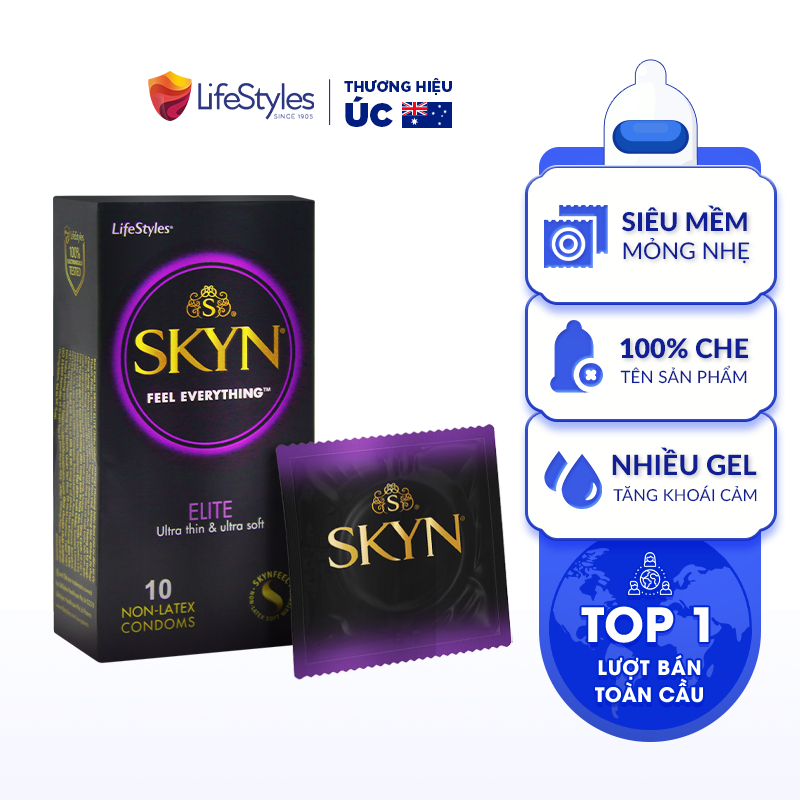 Bao Cao Su Non-latex Siêu Mềm Mỏng LifeStyles SKYN ELITE Không Mùi Cao Su, Không Gây Dị Ứng, Nhiều Gel Tăng Khoái Cảm