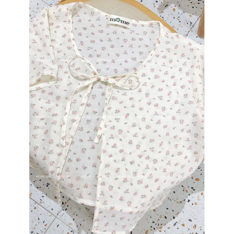 Áo Cardigan cột nơ || Form Croptop || Hoạ tiết bông nhí - MOME.VN