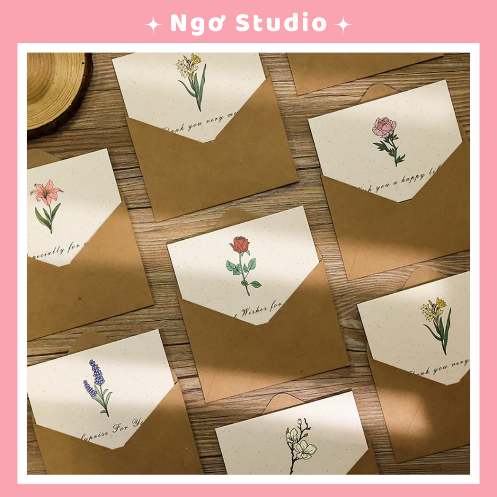 Thiệp giấy kraft cao cấp phong cách Vintage chúc mừng sinh nhật, tốt nghiệp, cảm ơn đến người thân