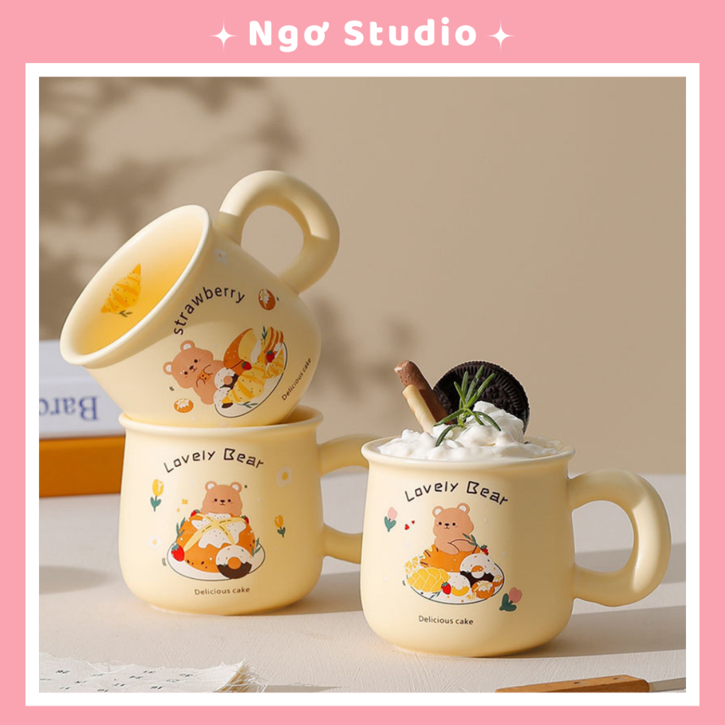 Cốc sứ tráng men Lovely Bear siêu đáng yêu làm quà tặng