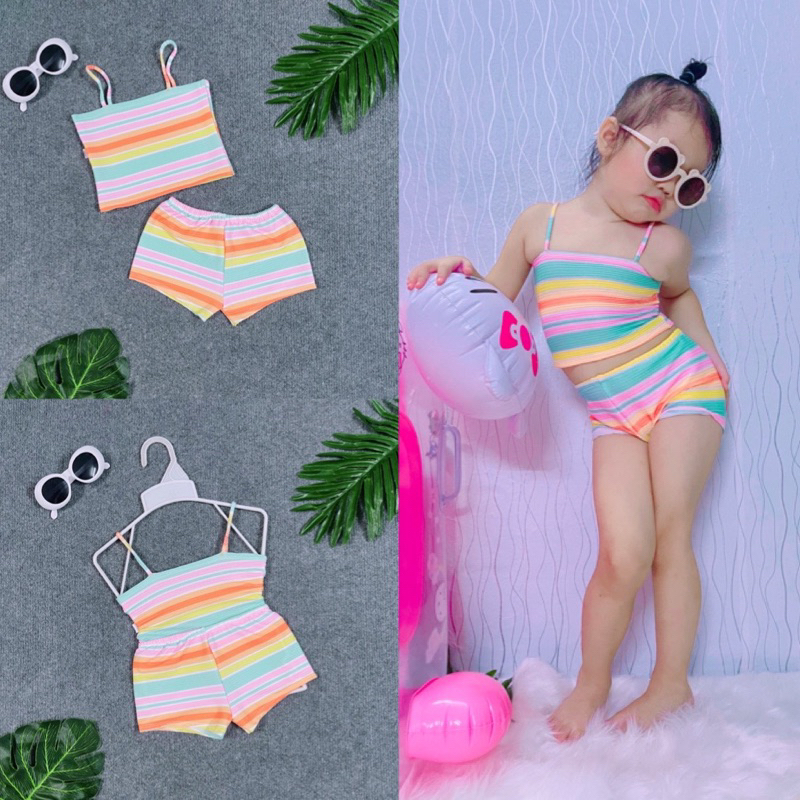 Bikini Hai Dây Cầu Vòng Phối Quần Chip Đùi Năng Động