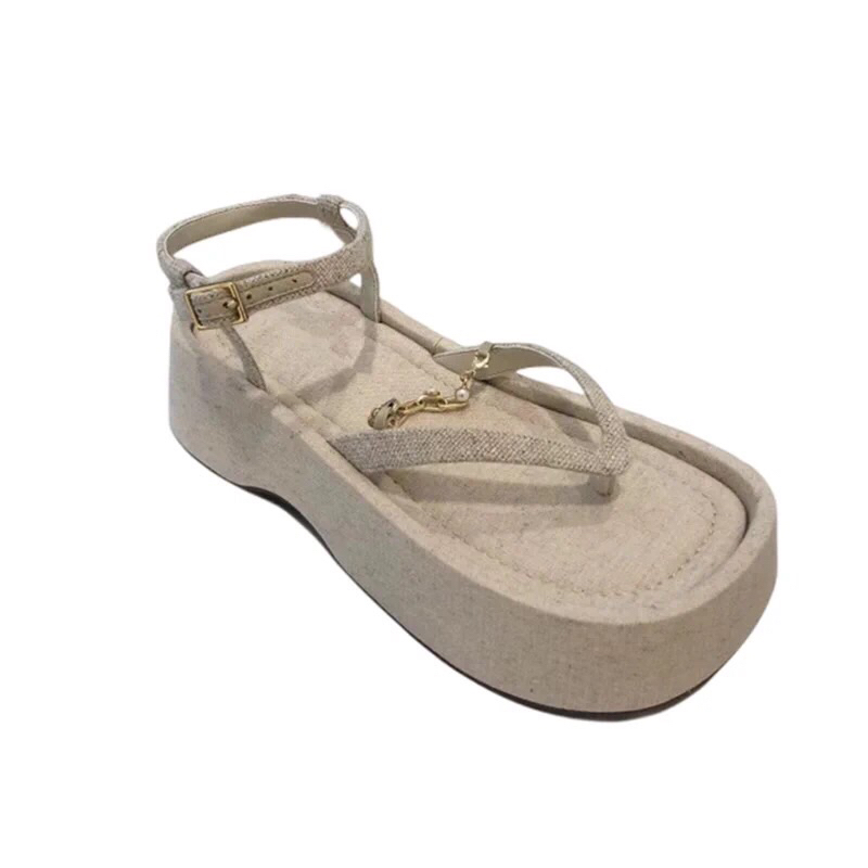 Sandal Cnk đế bánh mì to xỏ ngón phối xích đế cao 5p siêu tôn dáng hàng Fullbox phong cách trẻ trung #2937-1