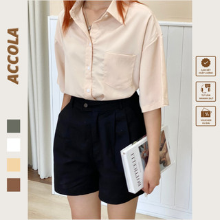 Áo sơ mi cộc tay oversize lụa lạnh S1923 by Accola Made