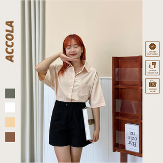 Áo sơ mi cộc tay oversize lụa lạnh S1923 by Accola Made