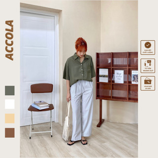 Áo sơ mi cộc tay oversize lụa lạnh S1923 by Accola Made