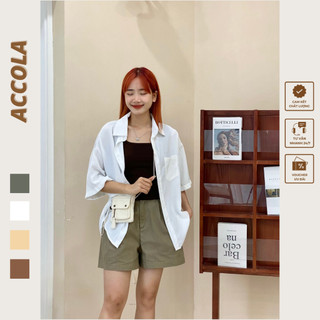 Áo sơ mi cộc tay oversize lụa lạnh S1923 by Accola Made