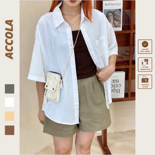Áo sơ mi cộc tay oversize lụa lạnh S1923 by Accola Made