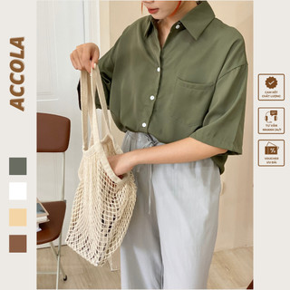 Áo sơ mi cộc tay oversize lụa lạnh S1923 by Accola Made