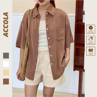 Áo sơ mi cộc tay oversize lụa lạnh S1923 by Accola Made