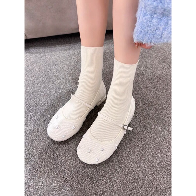 Giày búp bê đính thỏ Cnk đế 1cm phong cách tiểu thư dịu dàng hàng Fullbox hot 2023 G02