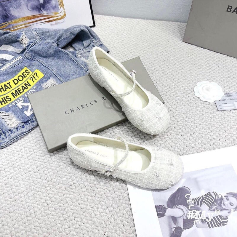 Giày búp bê đính thỏ Cnk đế 1cm phong cách tiểu thư dịu dàng hàng Fullbox hot 2023 G02