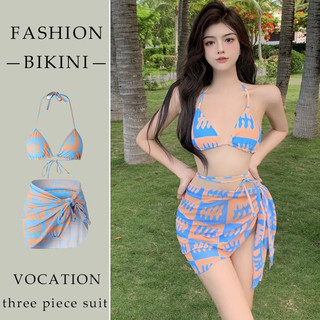 Bikini set 3 món cam xanh