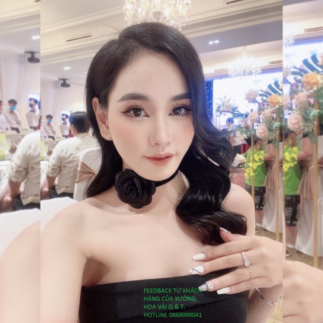 🌸Choker Bông Hồng Đen Bí Ẩn Dây Nhung Dài 1m5 KIÊM BÔNG CÀI ÁO🌸