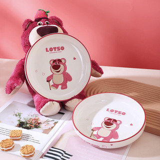Dĩa Sứ Tròn Hình Gấu Dâu Lotso tráng men cao cấp