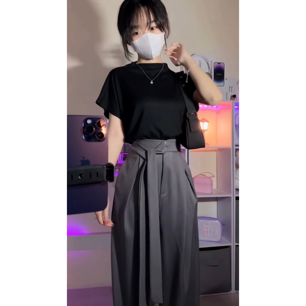 - (MUA Ở GIỎ LIVE ĐỂ ÁP MÃ) Quà tặng sinh nhật,bạn gái,cho nữ,tết Set áo thun mỏng Quần tây ống rộng thắt n
