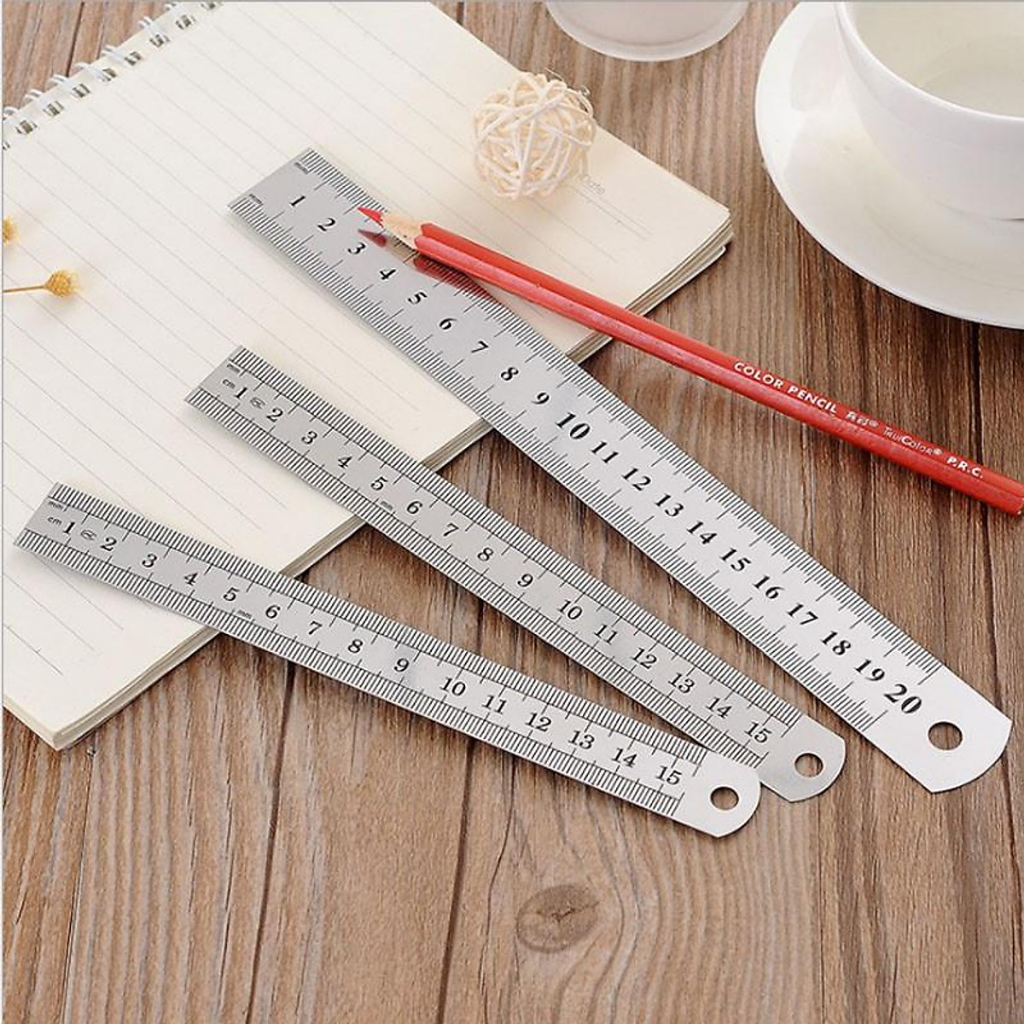Thước kim loại lá thép không gỉ 15/20/30cm 2 mặt chuyên dụng cắt Mô hình giấy
