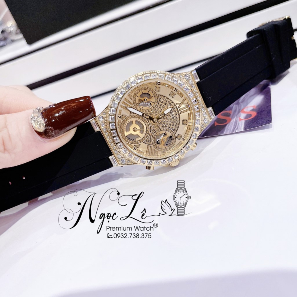 Đồng Hồ Nữ Guess GW0257L1 Dây Silicon Đen Đính Đá Vỏ Gold 36mm