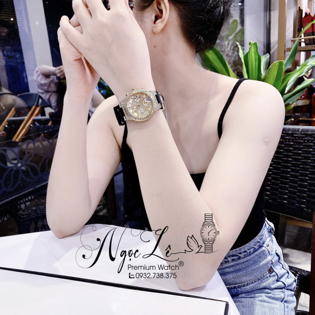 Đồng Hồ Nữ Guess GW0257L1 Dây Silicon Đen Đính Đá Vỏ Gold 36mm