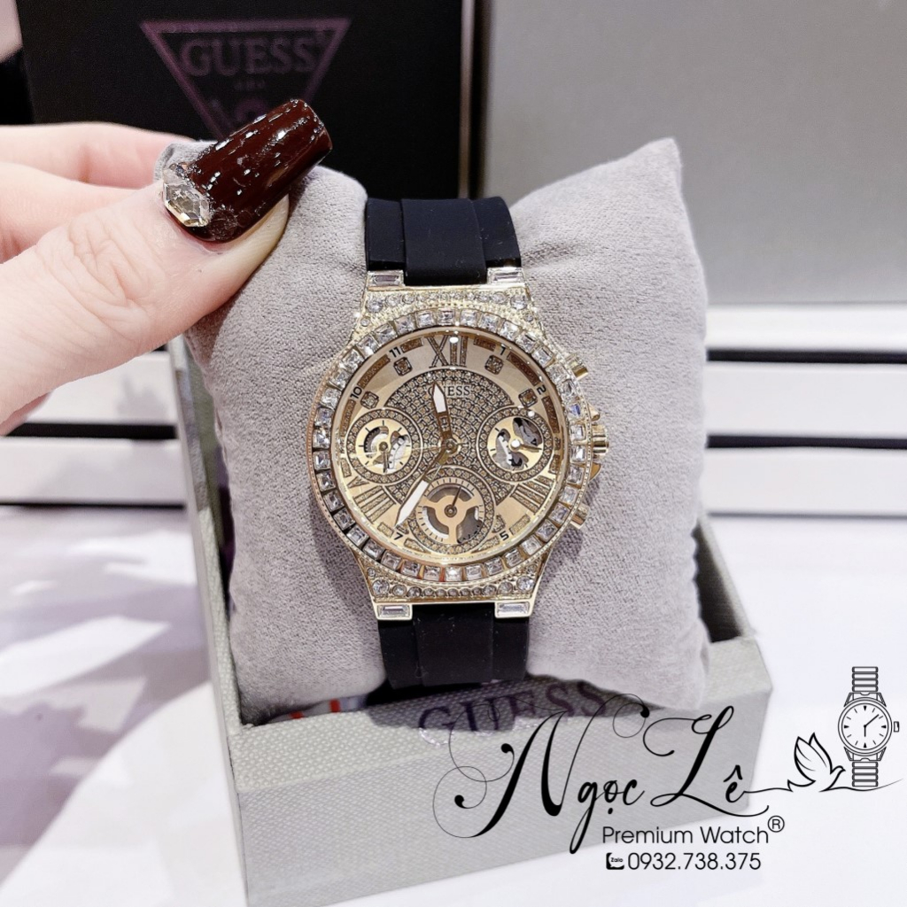 Đồng Hồ Nữ Guess GW0257L1 Dây Silicon Đen Đính Đá Vỏ Gold 36mm