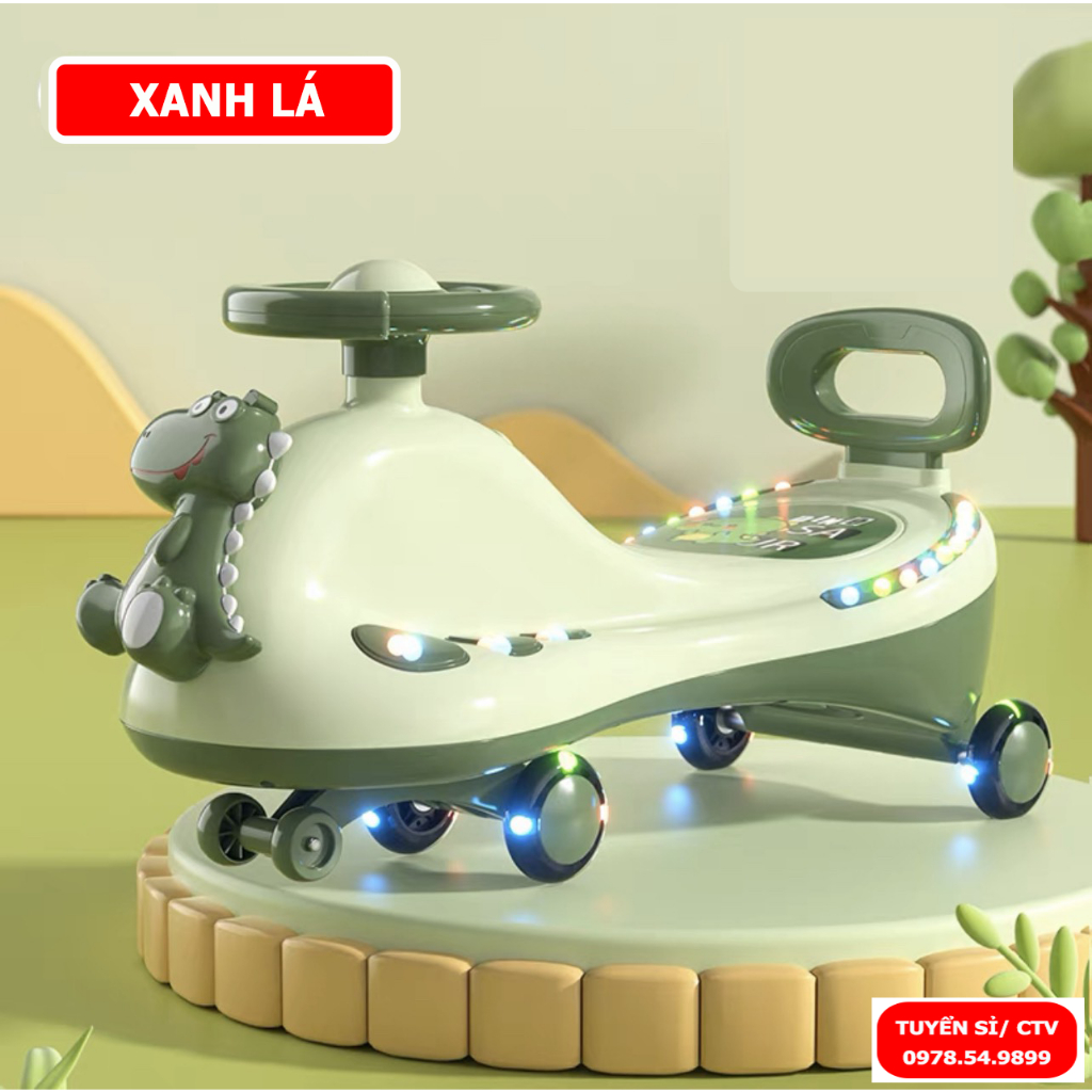 Xe Lắc Cho Bé, Xe chòi chân Thăng bằng 4 bánh cho bé kèm nhạc và đèn hình khủng long cao cấp.