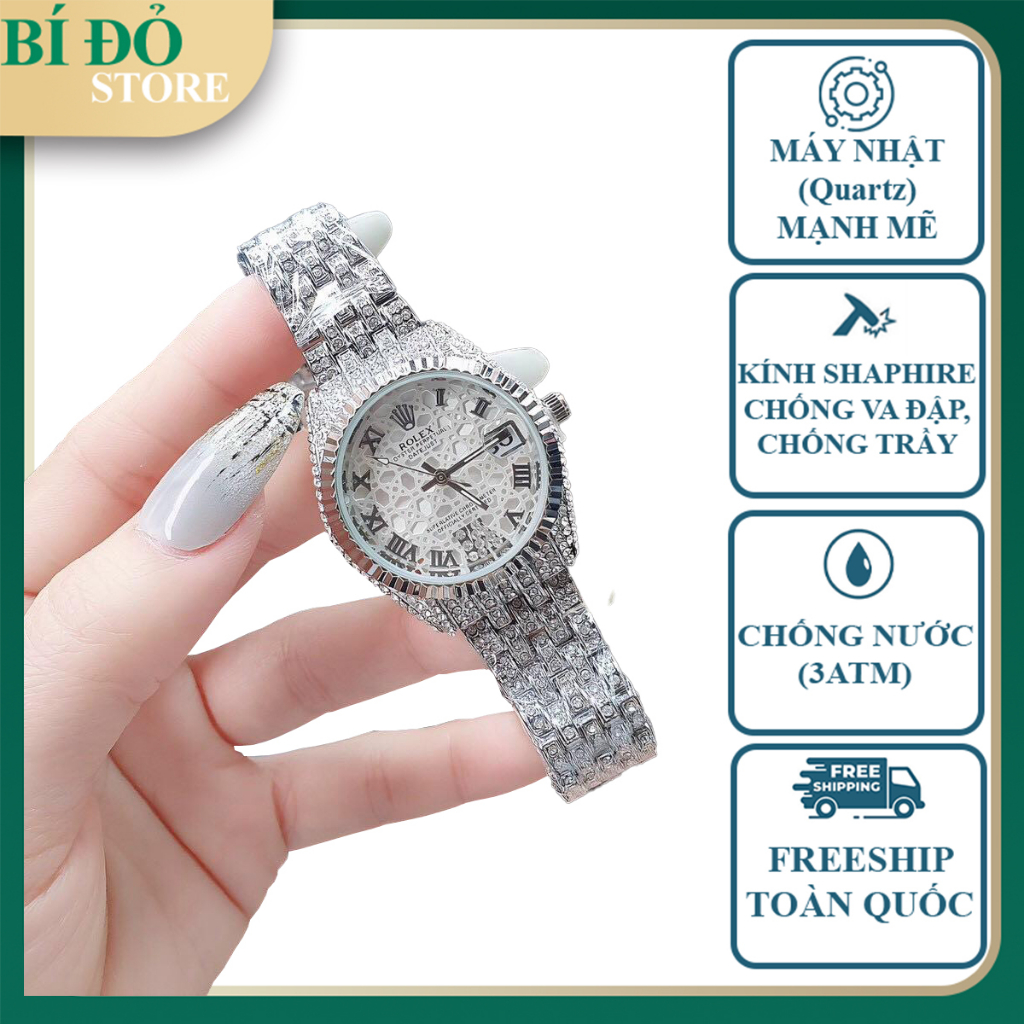 Đồng hồ nữ ROLEX máy nhật, mặt size 34mm đính hạt dây hợp kim đúc CAO CẤP