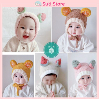 Mũ Len hoa quả cực xinh, mũ Len lông cừu buộc dây cho bé
