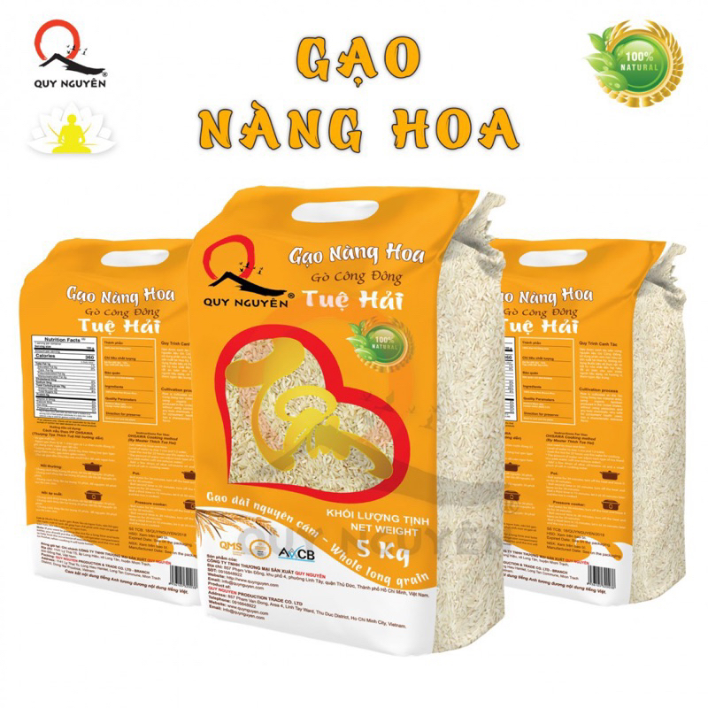 Gạo lứt trắng  Nàng Hoa "Tuệ Hải" Quy Nguyên 5kg - Chùa Long Hương