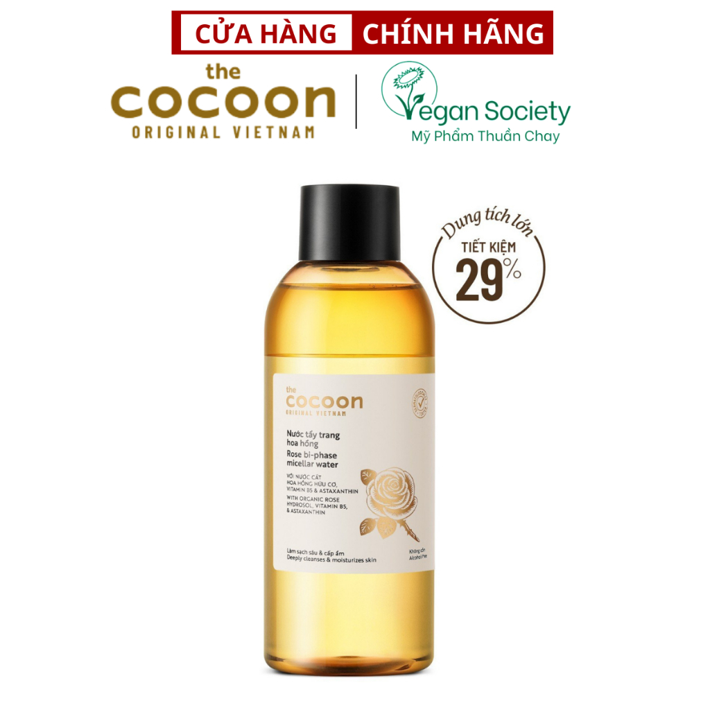 Nước tẩy trang hoa hồng cocoon 140ml thuần chay sạch da cấp ẩm và làm dịu - Mỹ phẩm thuần chay Việt Nam