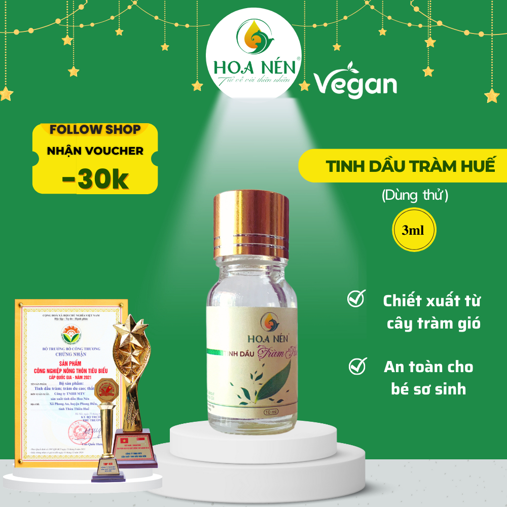 Tinh dầu Tràm nguyên chất 3ml - Hoa Nén - Giữ ấm, t.r.ị cảm lạnh, đuổi muỗi - An toàn cho bé s.ơ si.nh