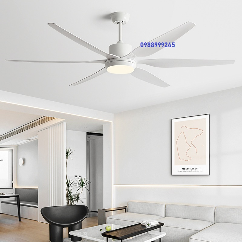 Quạt trần,quạt trần đèn 6 cánh cong siêu mát phong cách hiện đại dành cho phòng khách - khách sạn - nhà hàng - chung cư