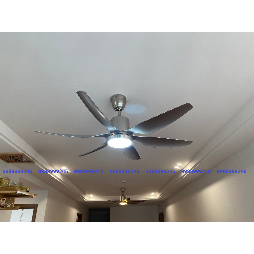 Quạt trần,quạt trần đèn 6 cánh cong siêu mát phong cách hiện đại dành cho phòng khách - khách sạn - nhà hàng - chung cư