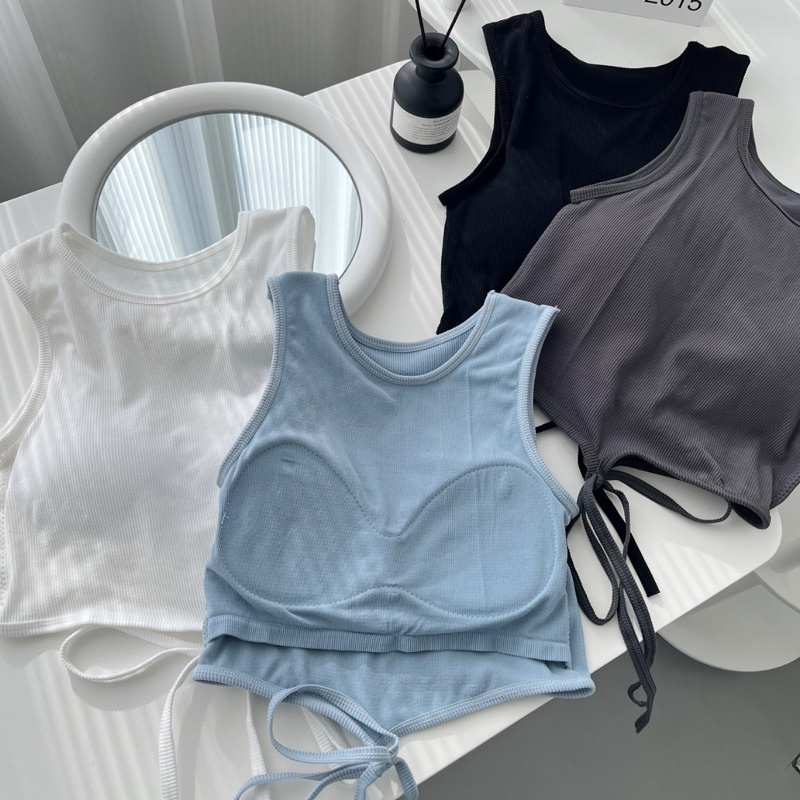 Áo Bra Nữ Ba Lỗ Chất Liệu Cotton Kiểu Dáng Basic Cột Dây Eo Siêu Sexy 615