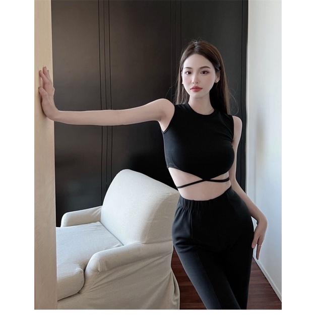 Áo Bra Nữ Ba Lỗ Chất Liệu Cotton Kiểu Dáng Basic Cột Dây Eo Siêu Sexy 615