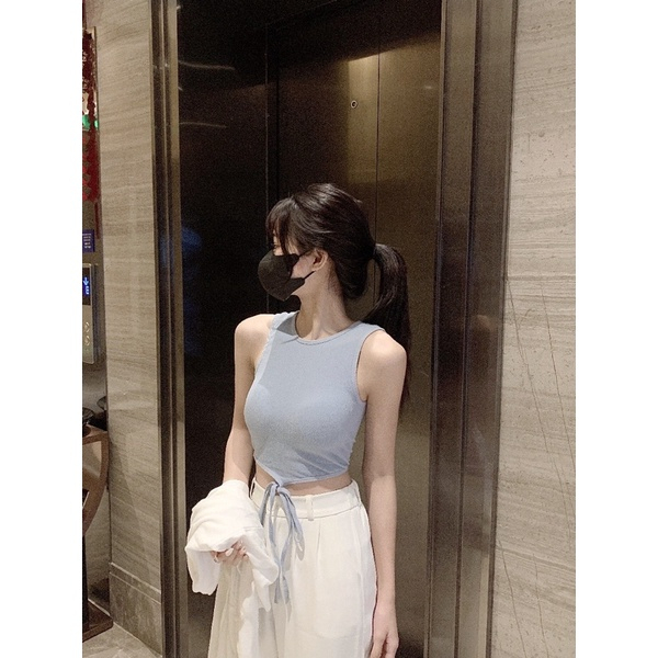 Áo Bra Nữ Ba Lỗ Chất Liệu Cotton Kiểu Dáng Basic Cột Dây Eo Siêu Sexy 615