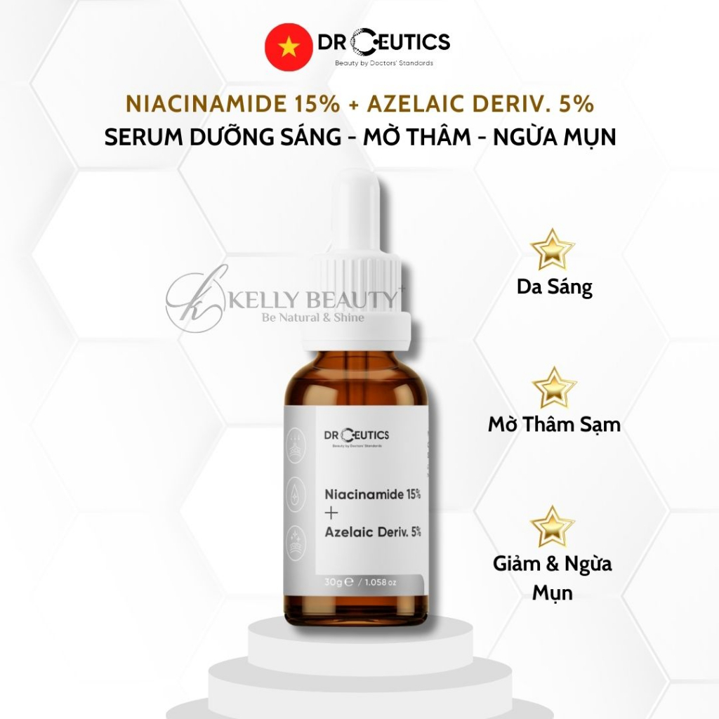 Serum Vitamin B3 15% DrCeutics - Giảm Mụn, Sáng Da, Mờ Thâm Sạm Nám - Niacinamide 15% + Azelaic 5% | Kelly Beauty
