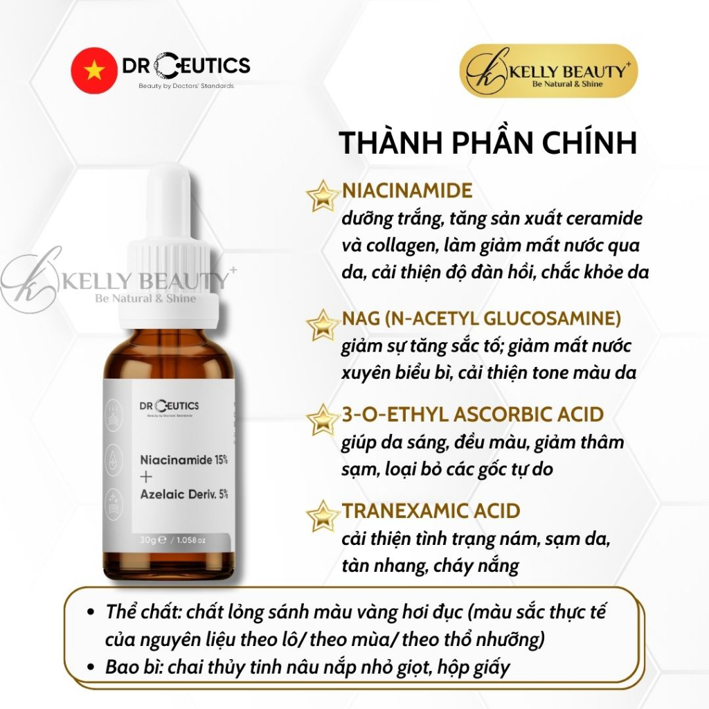 Serum Vitamin B3 15% DrCeutics - Giảm Mụn, Sáng Da, Mờ Thâm Sạm Nám - Niacinamide 15% + Azelaic 5% | Kelly Beauty