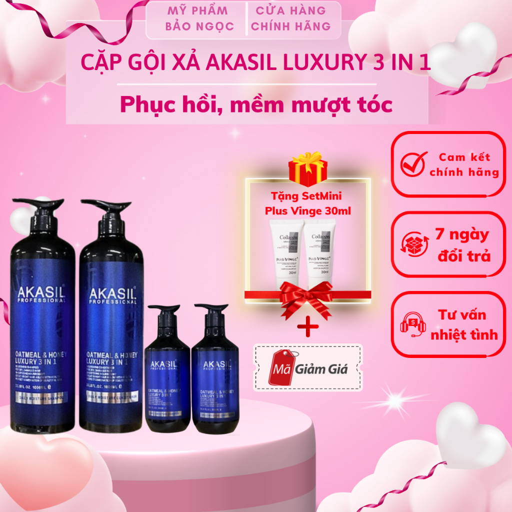 Dầu Gội Xả AKASIL LUXURY 3IN1 500ml, 1000ml Chiết Suất Yến Mạch Mật Ong Phục Hồi Mềm Mượt Chính Hãng